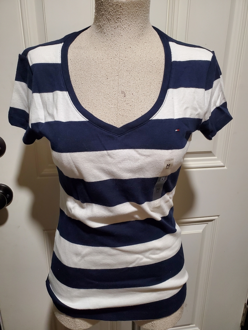 NWOT Tommy Hilfiger Navy & White Striped V-Neck Tee